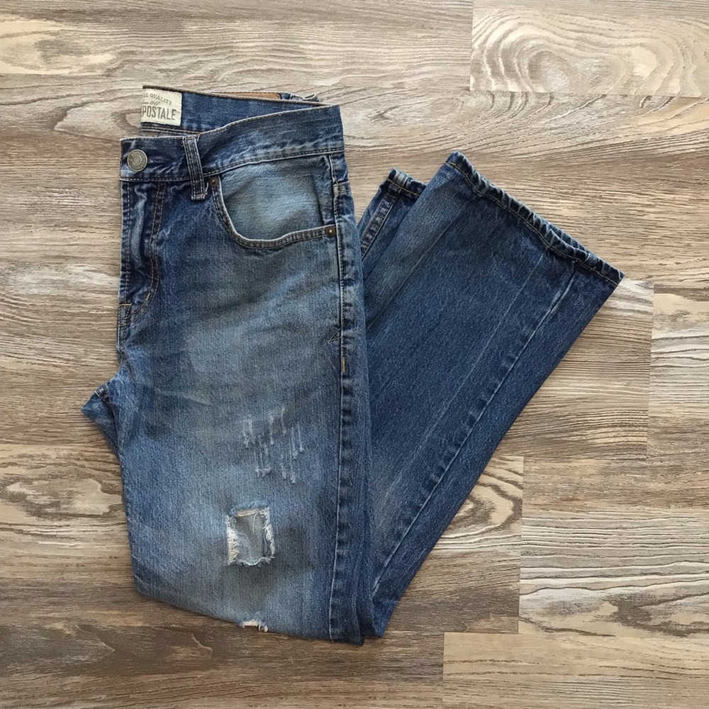 Aeropostale Distressed Driggs Slim Bootcut Medium Rinse Cotton Jeans 30 x 30